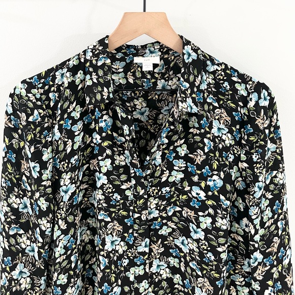 J. Jill Black Floral Button Front Layered Tunic Size Small Petite - Picture 3 of 6